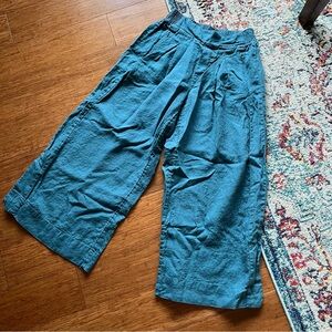 Athleta - 100% Linen Blue Wide-Leg Cropped Pants